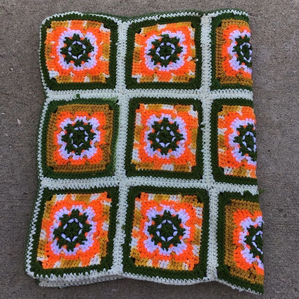 Granny Squares Home Made Crochet Throw Blanket 36” X 44” Good Condition